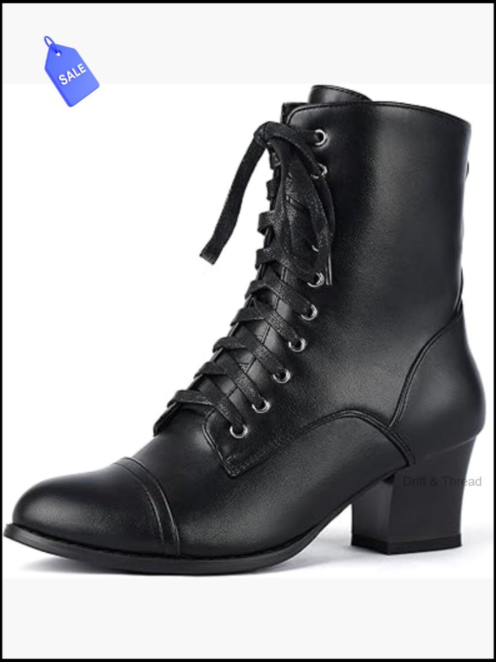 Victorian Ankle Boots Lace Up Booties Side Zipper Chunky Mid Heel Steampunk